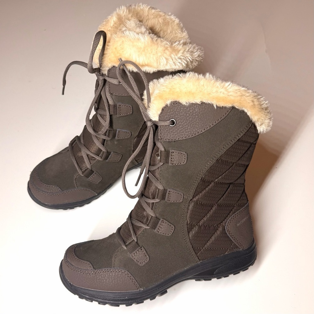 Columbia Women's Ice Maiden II Boots Waterproof Lace Up Brown Leather Size- 7